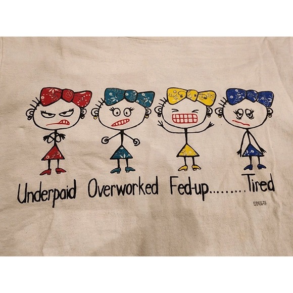 Vtg 90s Single Stitch Quit Quitting Overworked Underpaid Fed-Up Tired Tshirt - Picture 2 of 11